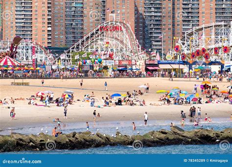 Coney Island Beach And The Luna Park Amusement Park In New York