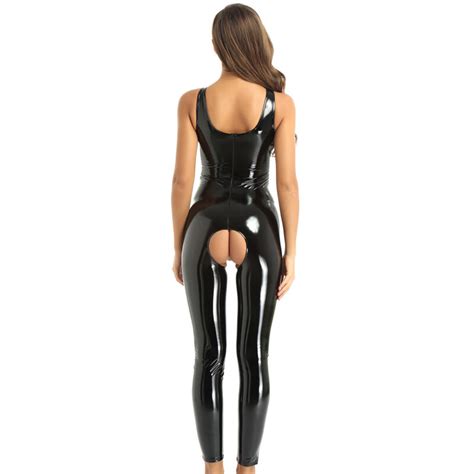 Women Open Bust Bodysuit Catsuit Wet Look Romper Open Crotch Jumpsuit Costume Ebay