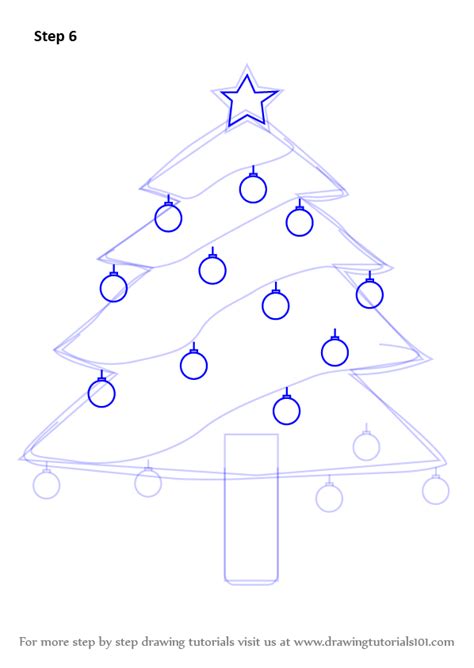 Standard printable step by step. Learn How to Draw Decorated Christmas Tree (Christmas) Step by Step : Drawing Tutorials