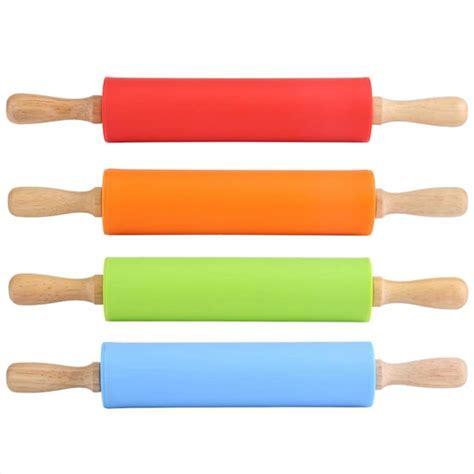 Silicone Non Stick Bakeware Fondant Rolling Pin With Plastic Handle