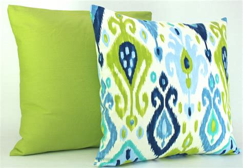 Lime Green And Blue Ikat Decorative Throw Pillow By Styleitup 3200