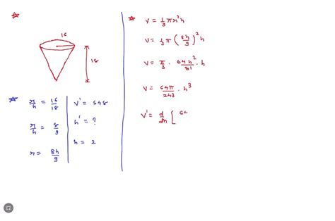 Solved An Inverted Cone Is Partially Filled With Water As Shown Below