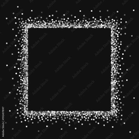 Silver Glitter Square Abstract Border With Silver Glitter On Black