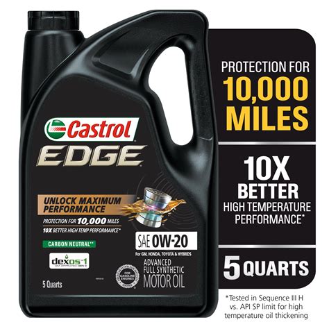 Castrol Edge 0w 20 Advanced Full Synthetic Motor Oil 5 Quarts