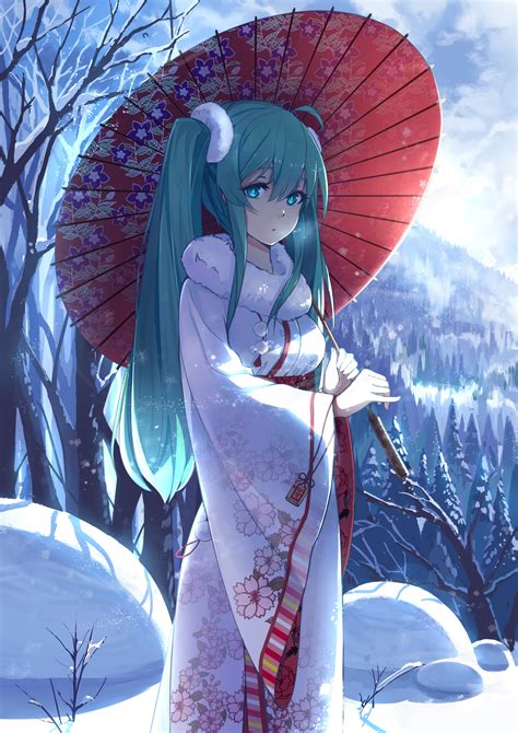 Wallpaper Anime Girls Umbrella Winter Snow Original C