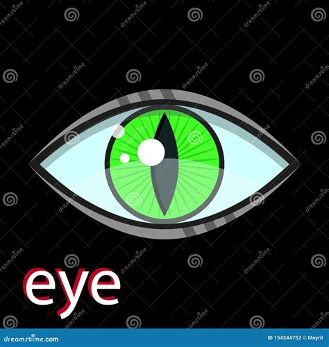 Predatory Green Eye Isolated On Black Background Vector Illustration