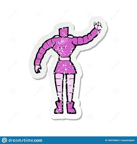 Retro Distressed Sticker Of A Cartoon Female Robot Body Stock Vector ...