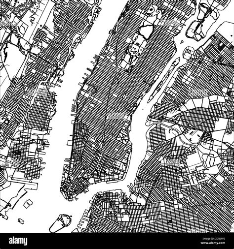 Manhattan Nyc Map Lineart Black And White Hand Drawn Illustration
