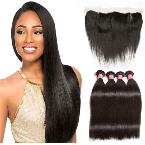 Nadula 4 Bundles Straight Virgin Hair Weave With Lace Frontal Closure