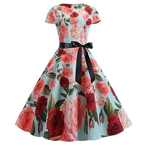 Jhkuno Women’s 1950s Vintage Audrey Hepburn Tea Dress Prom Swing Cocktail Party Dress With Short