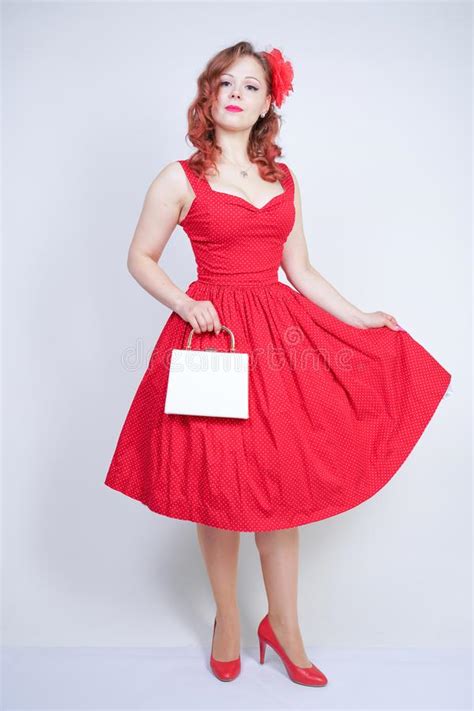 Beautiful Girl In Pinup Style Dress On White Stock Photo Image Of