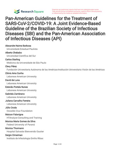 PDF Pan American Guidelines For The Treatment Of SARS CoV 2 COVID 19