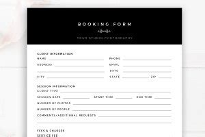 photography booking form template stationery templates