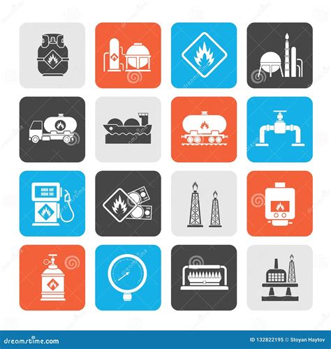 Natural Gas Fuel And Energy Industry Icons Stock Vector Illustration