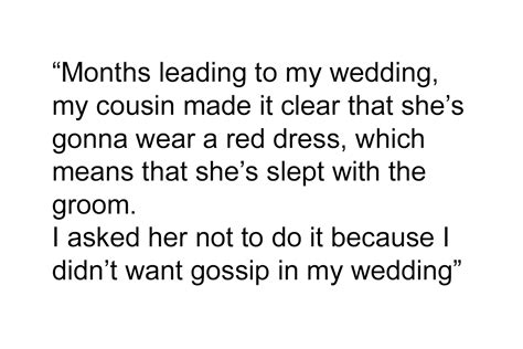 Woman Wears Red Dress To Cousins Wedding To Show That She Slept With