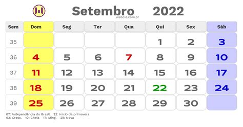 Calendário De Setembro De 2022 Com Feriados Nacionais Fases Da Lua E