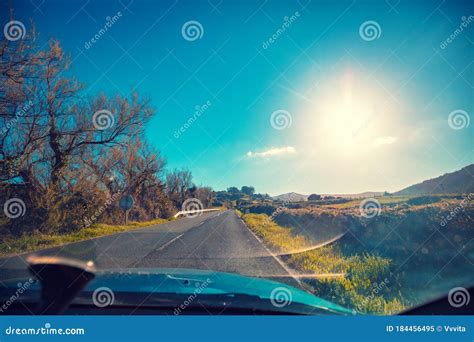 Driving A Car On A Mountain Road On A Sunny Day Stock Image Image Of