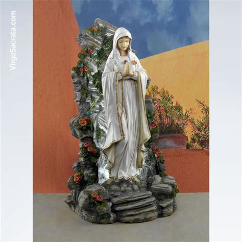 Illuminated Garden Statue Of Blessed Virgin Mary Grotto Sculpture