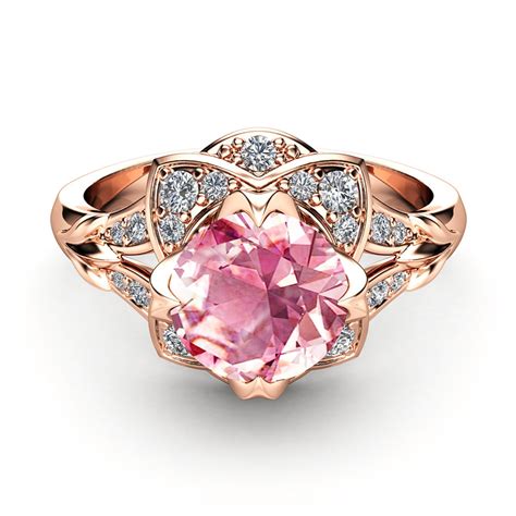 Pink Moissanite Engagement Ring 14k Rose Gold Moissanite Ring Etsy