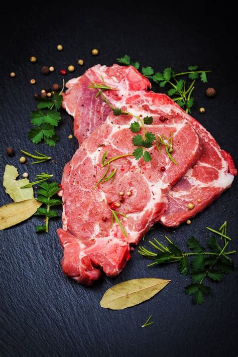 Fresh Raw Pork Meat On Black Board Stock Image Image Of Paleodiet
