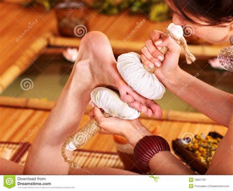 Woman Getting Foot Massage In Bamboo Spa Stock Image Image Of
