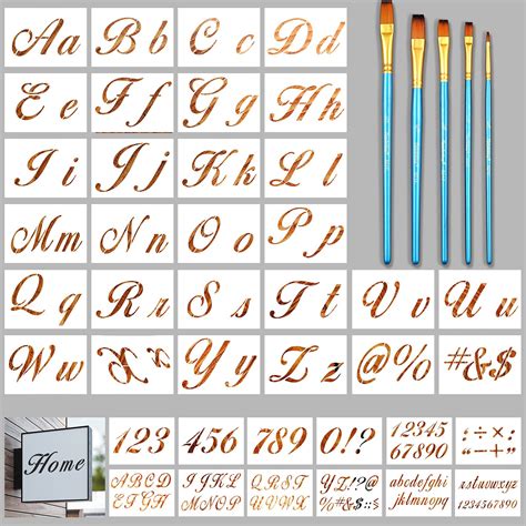 Buy 40 Pieces Letter Stencils For Painting On Wood With 5 Paint Brushes