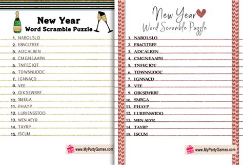 Free Printable New Year Word Scramble Puzzle