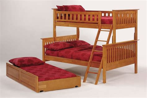 A bunk bed is a type of bed in which one bed frame is stacked on top of another, allowing two or more beds to occupy the floor space usually required by just one. Mission Bunkbed Twin Over Full by J&M Furniture