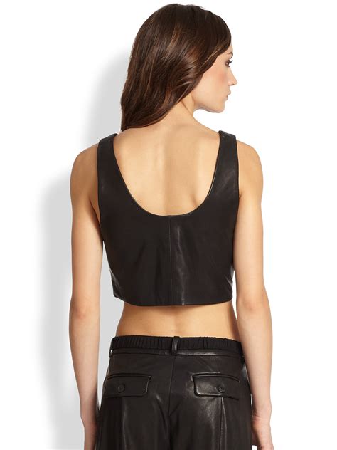 Lyst Thakoon Addition Cropped Leather Tank Top In Black