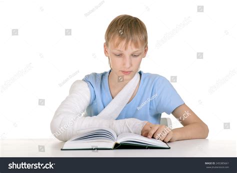 Portrait Boy Broken Arm Reading Book Stock Photo 245385661 Shutterstock