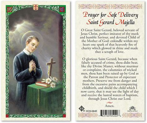 Prayer For Delivery Saint Gerard Majella Laminated Prayer Cards Pack