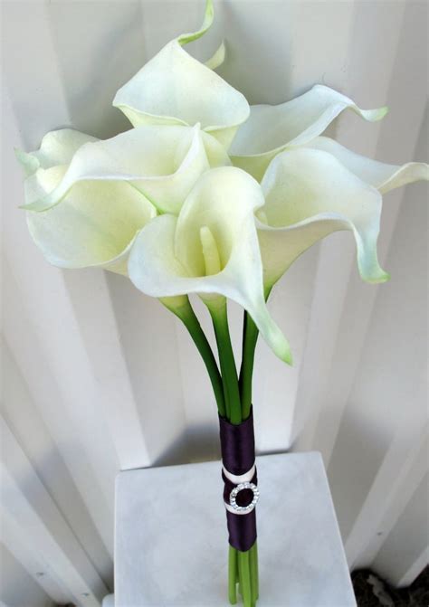 Calla Lily Wedding Bouquet White Plum Purple Real Touch Bridal Etsy Uk