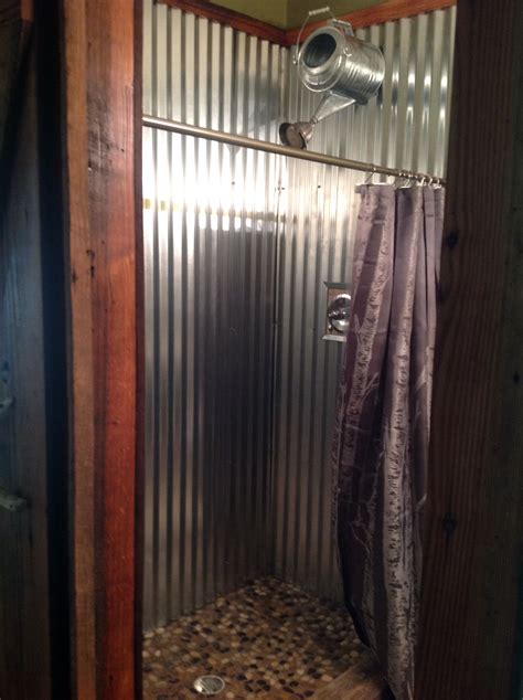 Galvanized Walls In Shower With Galvanized Water Pail