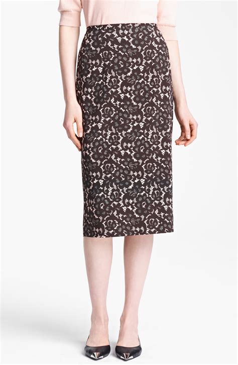 Michael Kors Guipure Print Stretch Cady Pencil Skirt In Floral Black