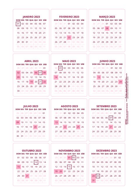 Mini Calendario 2023 Rosa Fazendo A Nossa Festa