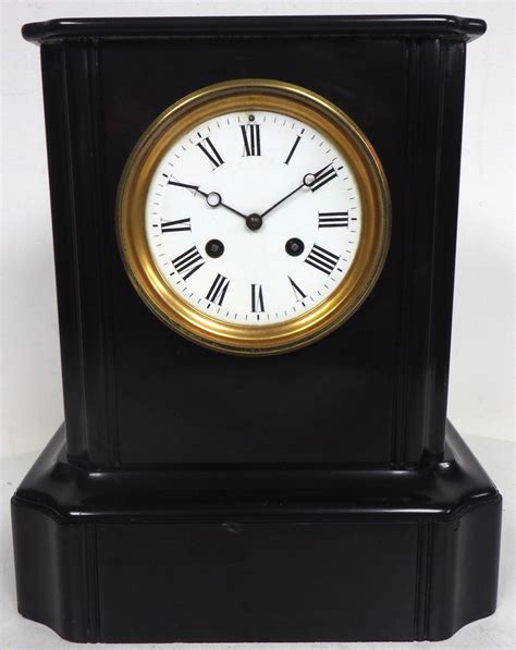 Antique French Solid Black Slate Mantel Clock 8 Day Bell Striking