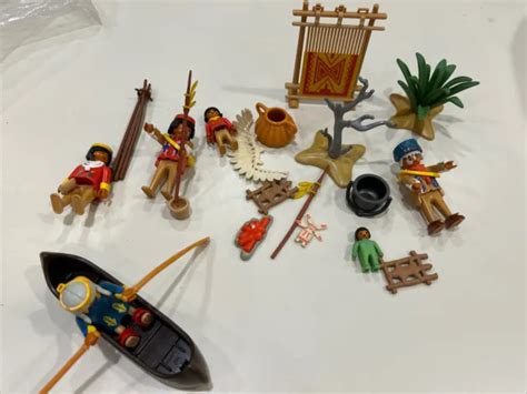 Playmobil Geobra Vintage 1974 Toy Lot Indians Canoe Lots Of Accessories