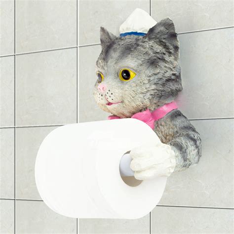 The toilet paper holder is made of natural cotton rope. Unusual Funny Cute Wall Mounted Butler Cat Toilet Paper Holder