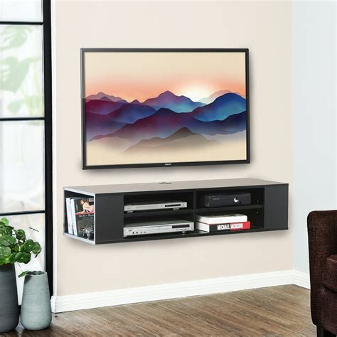 Fitueyes Black Wall Mounted Media Console Floating Tv Stand Component Shelf Entertainment Center
