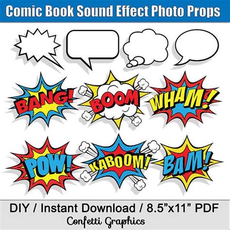 Comic Book Sound Effects Speech Bubbles Superhero Photo Booth Etsy