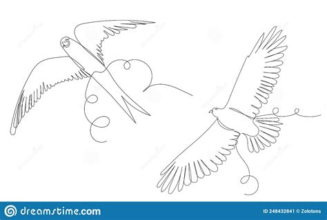 Bird Flying One Continuous Line Drawing Sketch Stock Vector