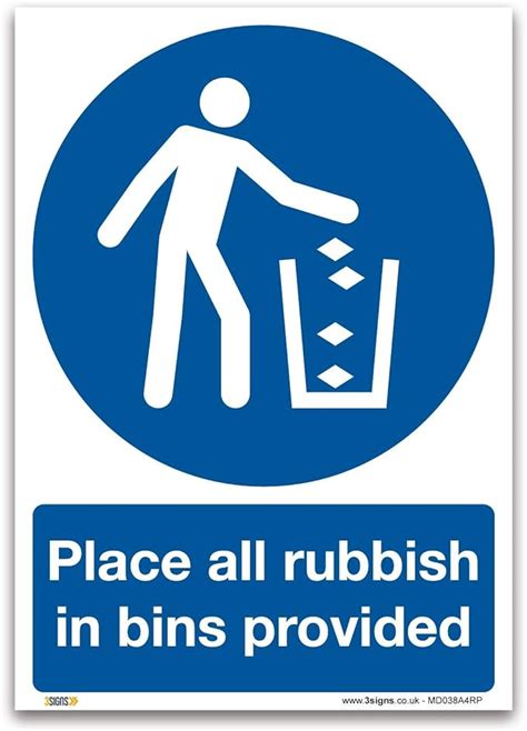 Place All Rubbish In Bins Provided Sign A Mm Rigid Plastic