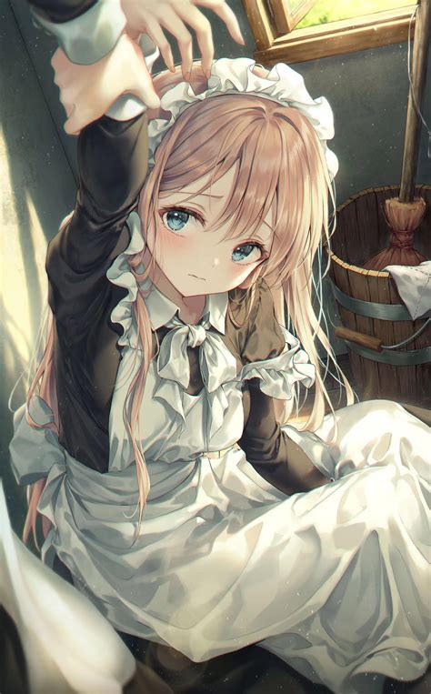 Anime Anime Girls Maid Maid Outfit Blonde Blue Eyes Long Hair Pov