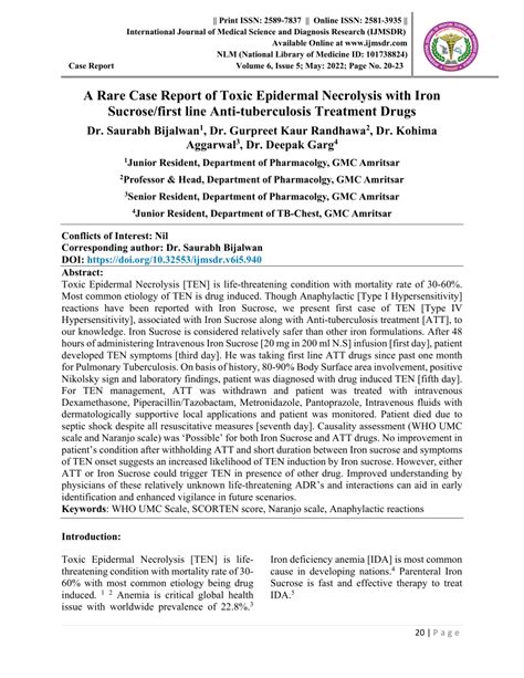 Pdf A A Rare Case Report Of Toxic Epidermal Necrolysis With Iron