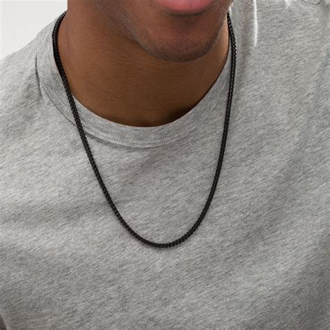 Mens Franco Snake Chain Necklace In Stainless Steel With Black Ip 24