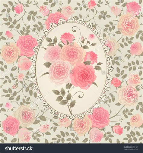 Vetor Stock De Shabby Chic Roses Pattern Lace Frame Livre De Direitos