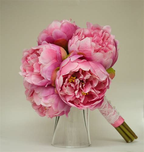 Silk Peony Bouquet Hot Pink Peonies Shabby Chic Peony Flowers