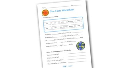 Sun Facts Worksheet