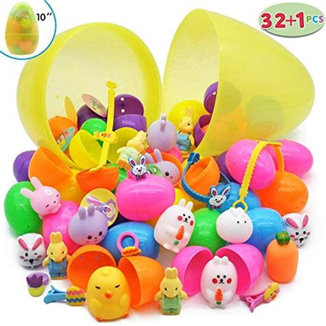 32 Pcs Prefilled Easter Eggs Plus One 10 Jumbo Plastic Glitter
