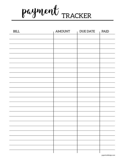 Free Bill Payment Tracker Printable Printable Templates